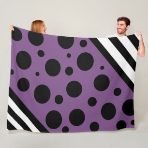Purple and Black Polka Dots and Stripes Blanket