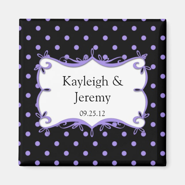 Purple and Black Polka Dots Save The Date Magn Magnet (Front)