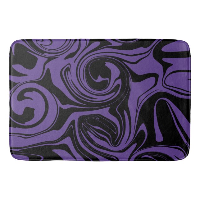 Purple and Black retro marble swirl Bath Mat (Front)