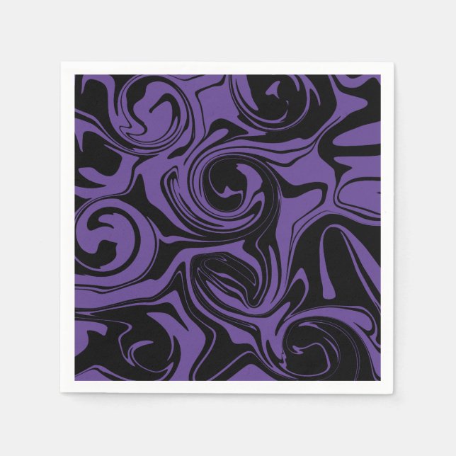 Purple and Black retro marble swirl Napkin (Front)