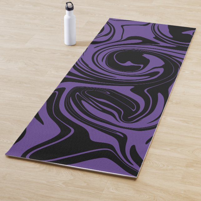Purple and Black retro marble swirl Yoga Mat (In Situ)