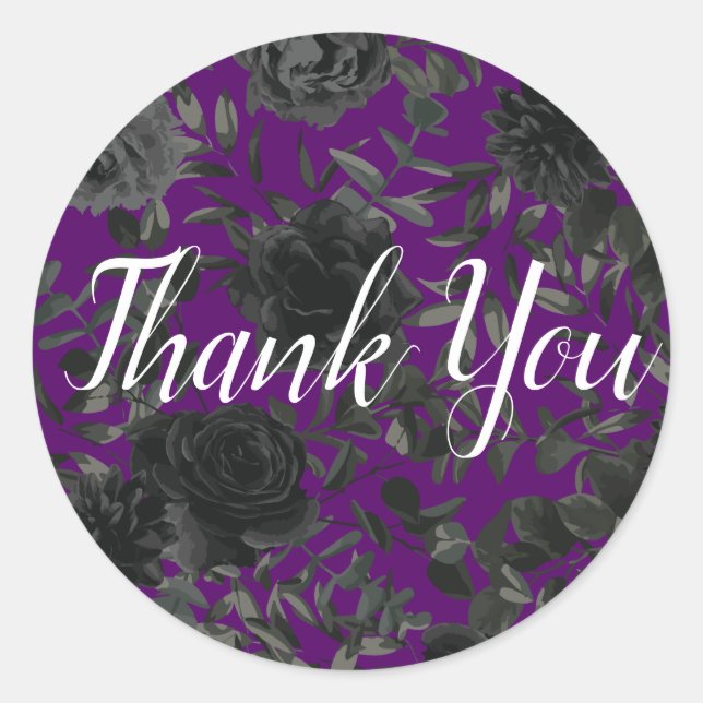 Purple and Black Rose Gothic Favour Sticker Labels (Front)