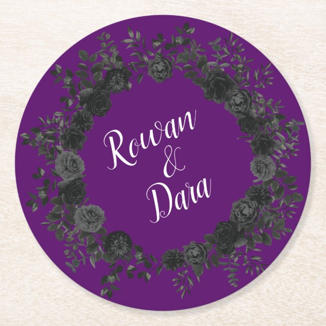 Purple and Black Rose Gothic Wedding Coasters (Front)