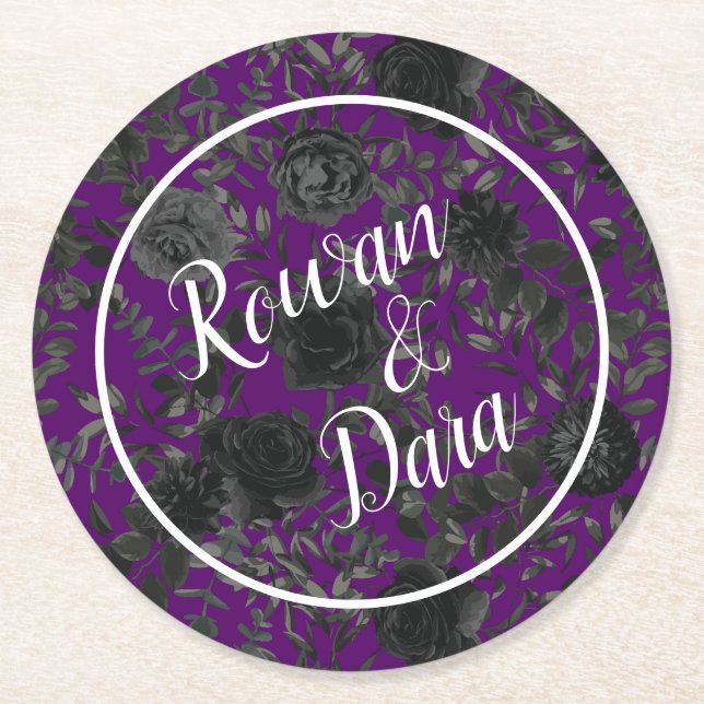 Purple and Black Rose Gothic Wedding Coasters (Front)