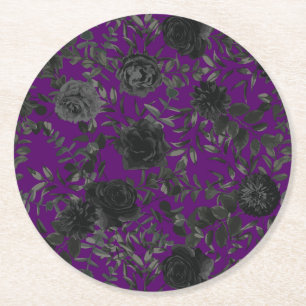 Purple and Black Rose Gothic Wedding Coasters