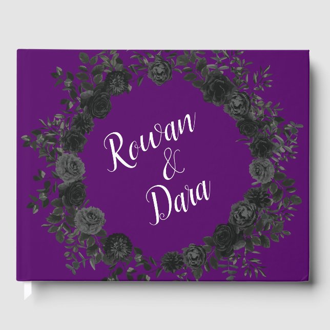 Purple  and Black Rose Gothic Wedding Guest Book (Front)