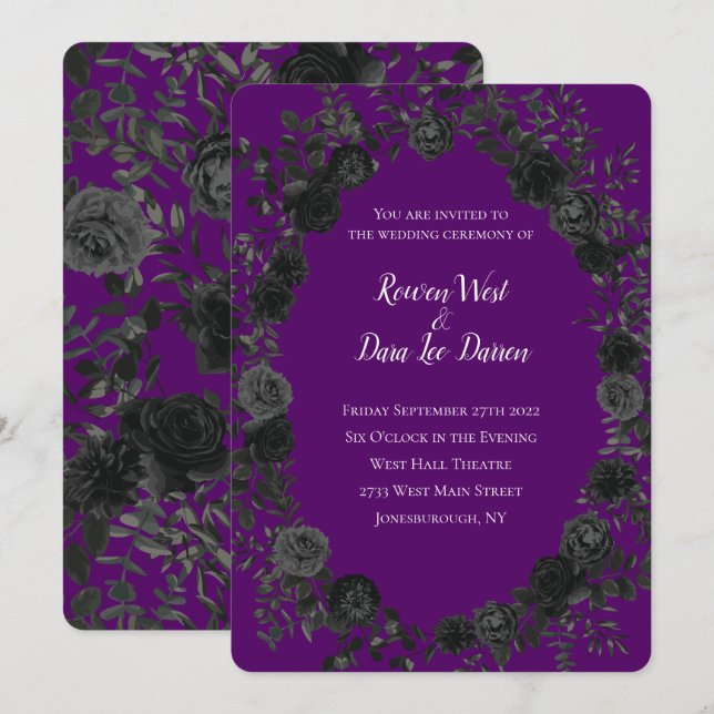 Purple  and Black Rose Gothic Wedding Invitations (Front/Back)