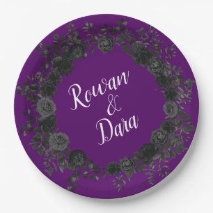 Purple and Black Rose Gothic Wedding Paper Plates