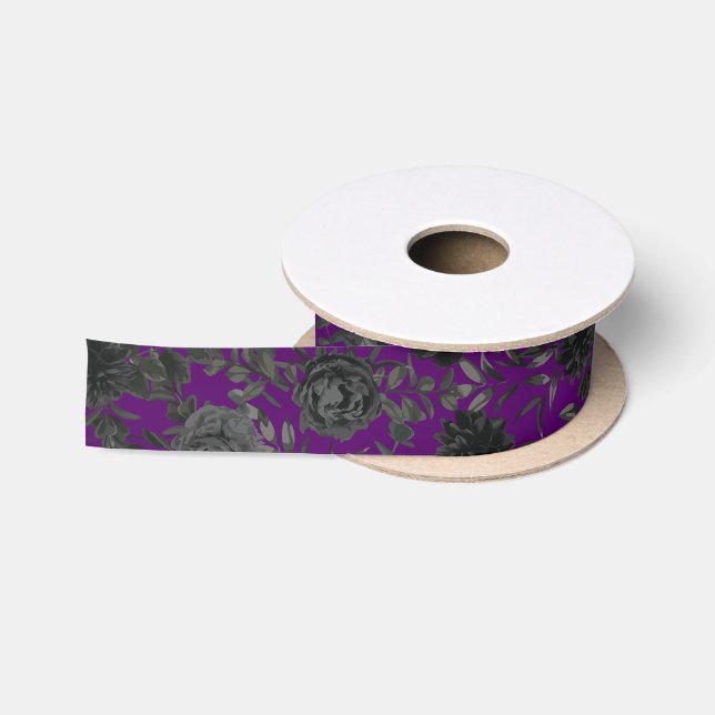 Purple and Black Rose Gothic Wedding Ribbon Satin Ribbon (Spool)