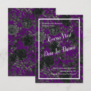 Purple and Black Rose Gothic Wedding Save the Date Invitation