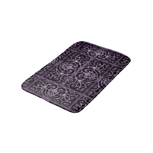 Purple and black scrollwork bath mat (Angled)