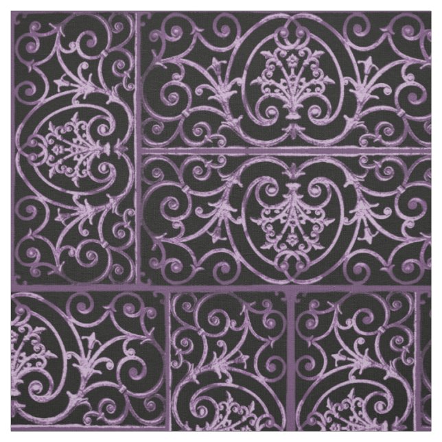 Purple and black scrollwork fabric (Swatch)
