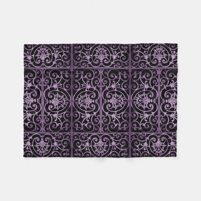 Purple and black scrollwork fleece blanket (Front (Horizontal))