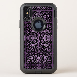 Purple and black scrollwork OtterBox defender iPhone x case