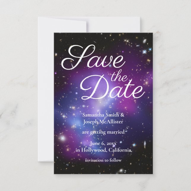 Purple and Black Space Photo Save the Date Invitation (Front)
