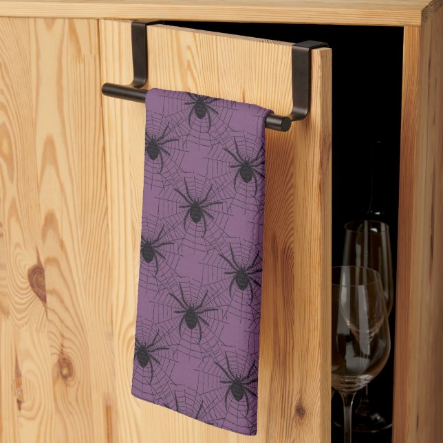 Purple and Black Spiders Pattern Halloween Kitchen Towel (Thirds Fold)