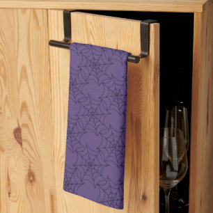 Purple and Black Spiderwebs Pattern Halloween Kitchen Towel