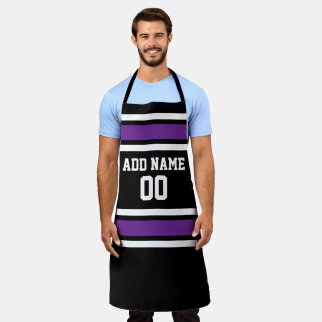 Purple and Black Sports Jersey Custom Name Number Apron (Worn)