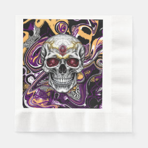 Purple and Black Sugar Skull Halloween Party Napkin