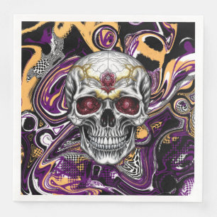 Purple and Black Sugar Skull Halloween Party Napkin