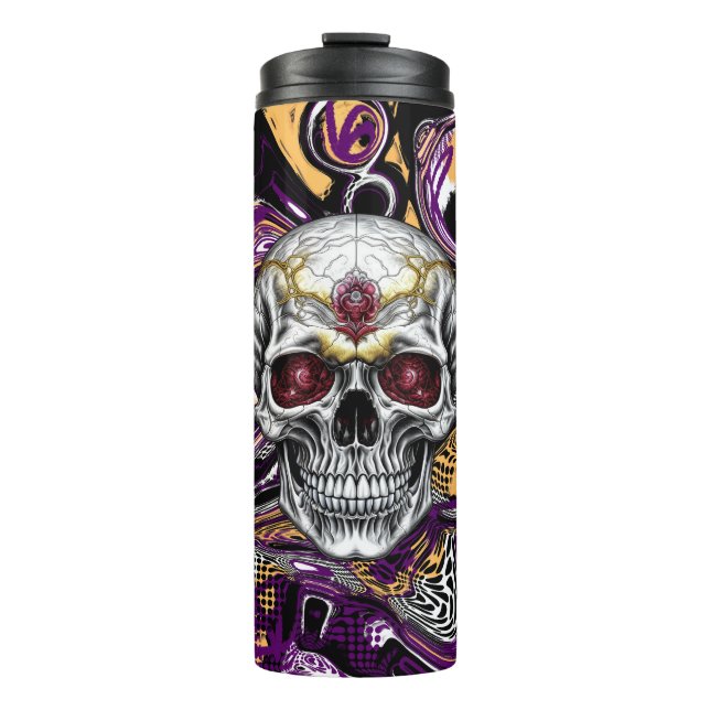 Purple and Black Sugar Skull Halloween  Thermal Tumbler (Front)