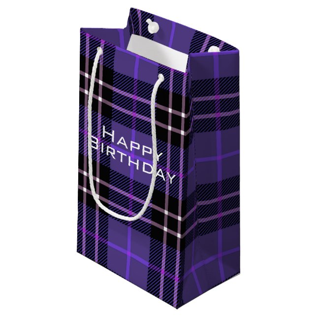 Purple and Black Tartan Plaid Small Gift Bag (Front Angled)