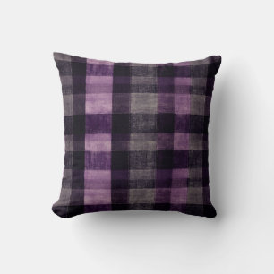 Purple and Black Tartan Throw Pillow
