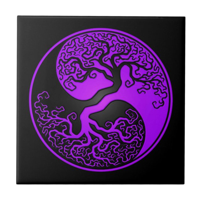 Purple and Black Tree of Life Yin Yang Tile (Front)