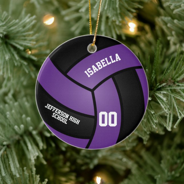 Purple and Black Volleyball Ceramic Ornament (Tree)