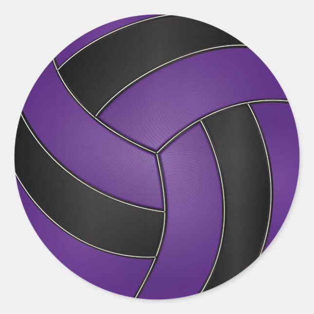Purple and Black Volleyball Classic Round Sticker (Front)