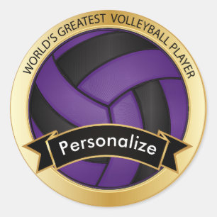 Purple and Black Volleyball   DIY Name Classic Round Sticker