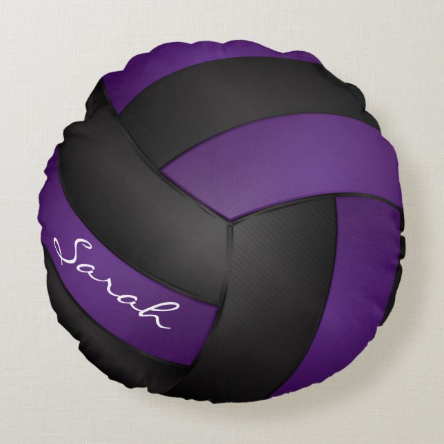Purple and Black Volleyball | DIY Name | Sport Round Pillow (Front)