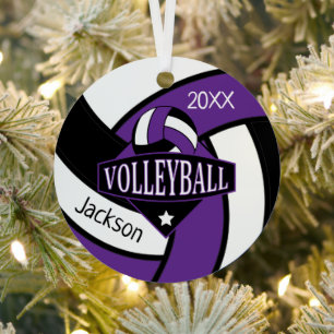 Purple and Black 🏐 Volleyball  Metal Ornament