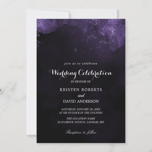 purple and black wedding invitations (Front)