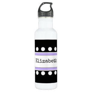 Purple and black with dots and name 710 ml water bottle