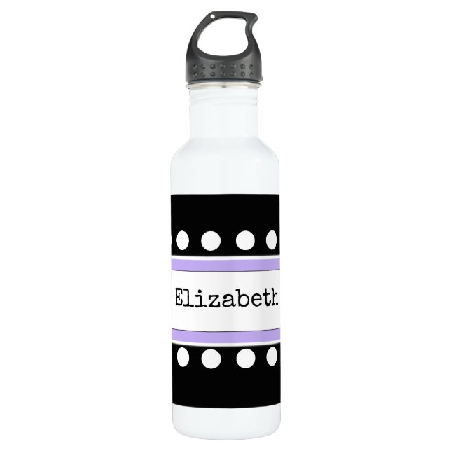 Purple and black with dots and name 710 ml water bottle (Front)