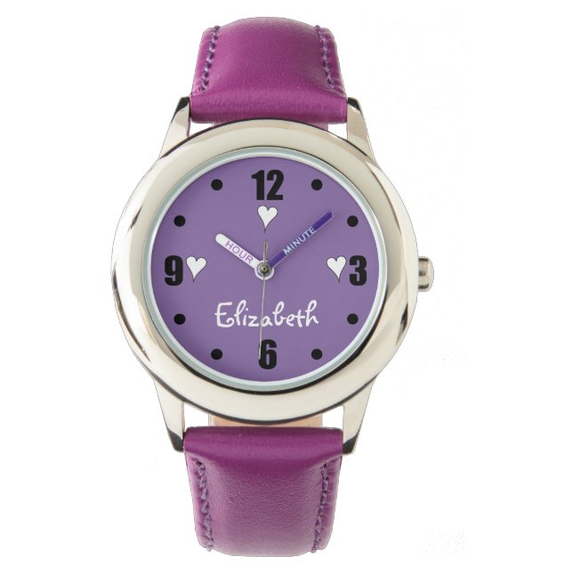 Purple and black with hearts and name watch (Front)