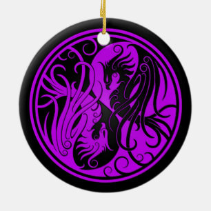 Purple and Black Yin Yang Phoenix Ceramic Ornament