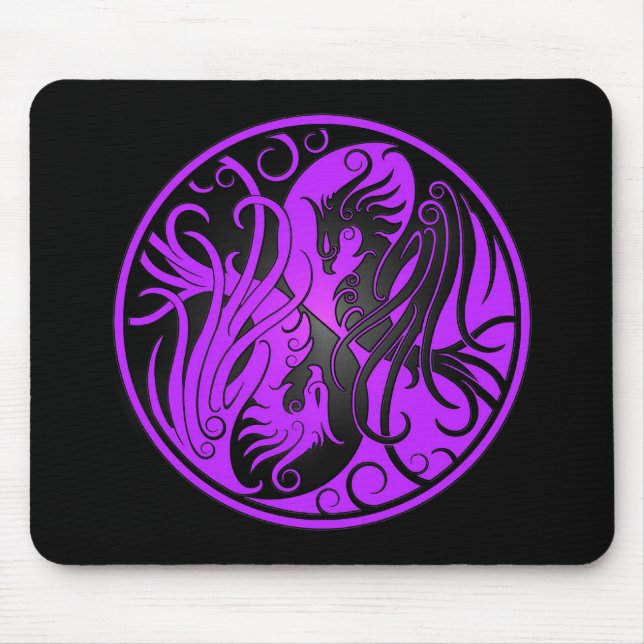 Purple and Black Yin Yang Phoenix Mouse Pad (Front)