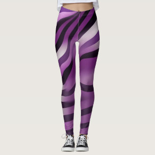 Purple and Black Zebra Stripe Abstract Art Leggings