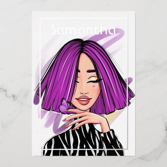 Purple and Black Zebra Stripes Birthday Party (Front)