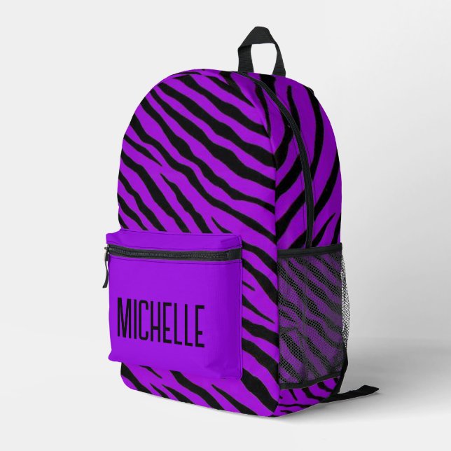 Purple and Black Zebra Stripes Personalized  Printed Backpack (Back Corner Right)