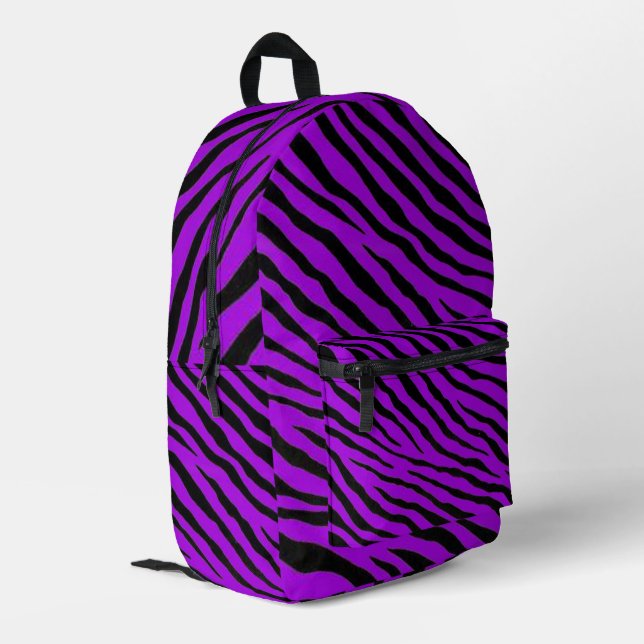 Purple and Black Zebra Stripes  Printed Backpack (Back Corner Left)