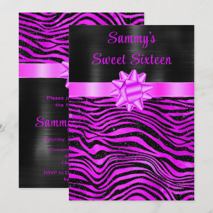 Purple and Black Zebra Stripes Sweet Sixteen Invitation