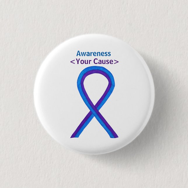 Purple and Blue Awareness Ribbon Custom Buttons (Front)