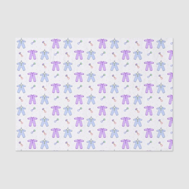 Purple and Blue Baby Clothes Tissue Paper (Front)