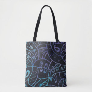 Purple and Blue Boho Batik Abstract Foliage Tote Bag