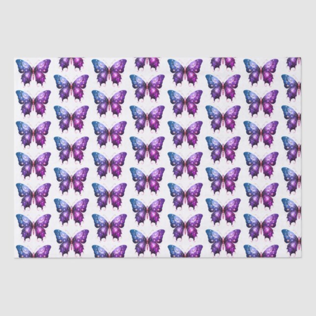 Purple and Blue Butterfly White Pattern Halloween Tissue Paper (Front)