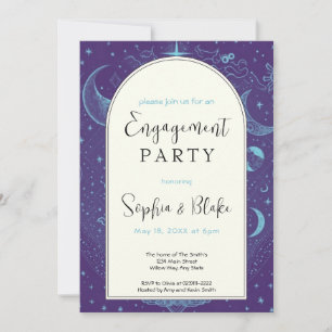 Purple and Blue Celestial Moon Engagement Party Invitation