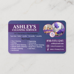 Purple and blue Cleaning Service Business Card 